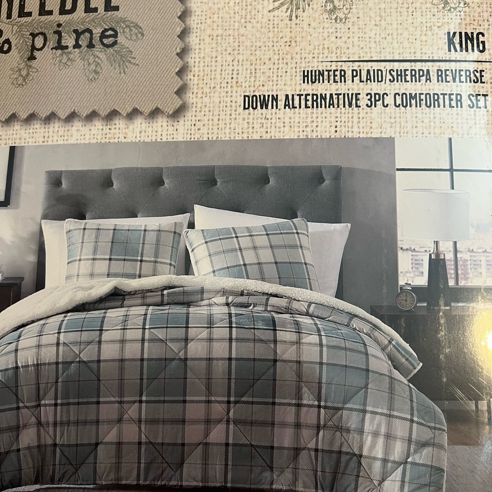 Cream and Teal Sherpa Comforter 3pc set with Modern Elegance